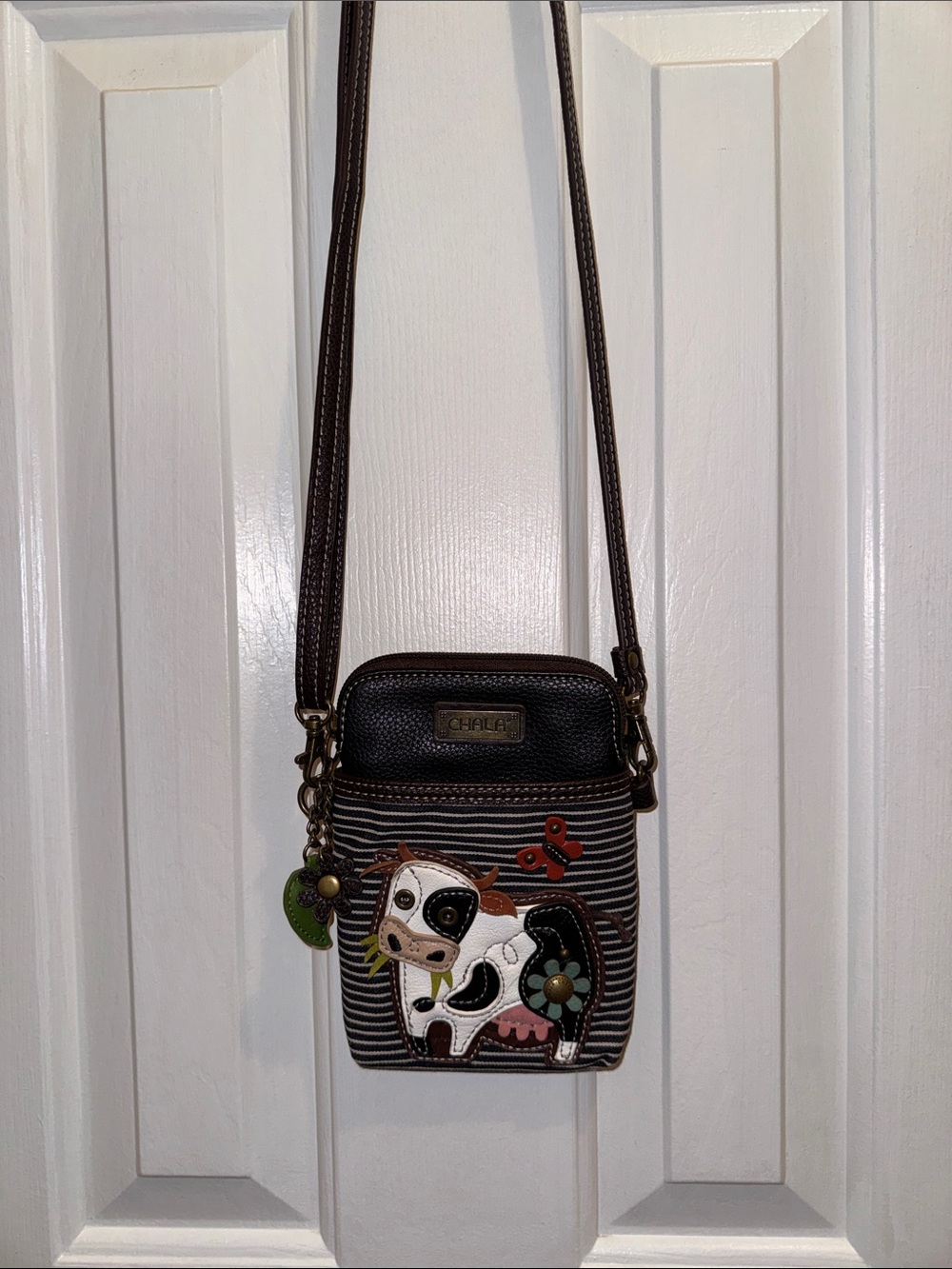 Chala Brown Black Striped Cow Applique Crossbody Bag